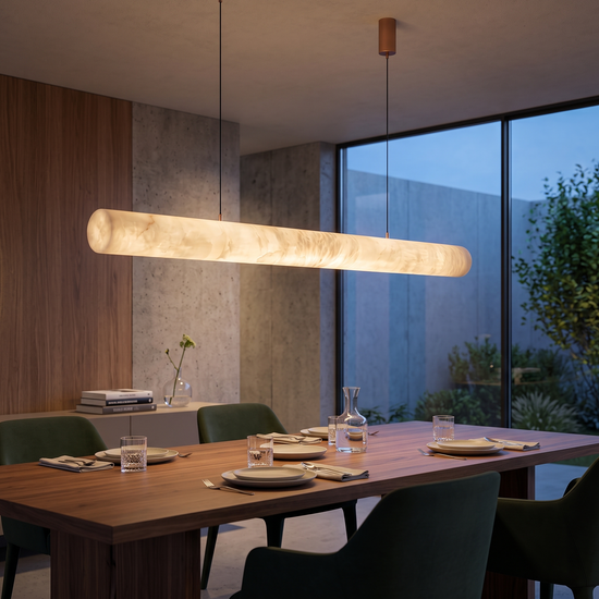 Zareon LED Large Linear Alabaster Chandelier - Soft White