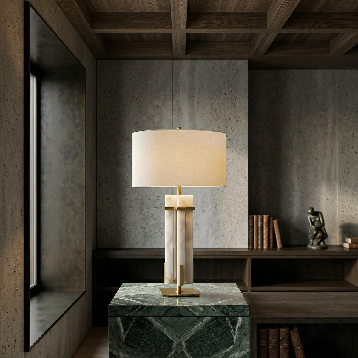 Orinth Framed Alabaster Column Table Lamp - Brass & Soft White