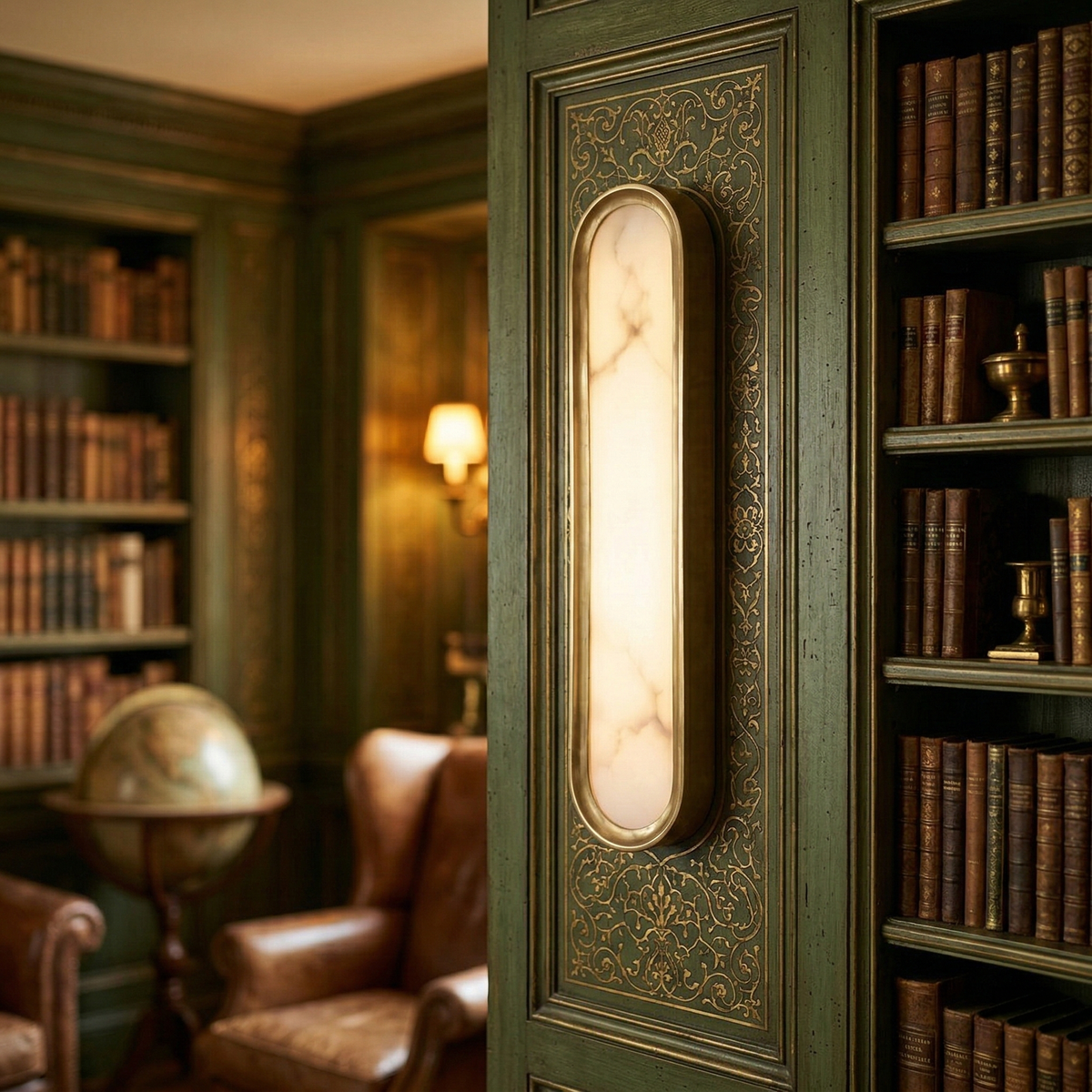 Aurex LED Vertical Alabaster Wall Light - Brushed Brass
