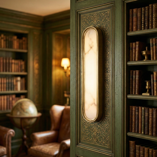 Aurex LED Vertical Alabaster Wall Light - Brushed Brass