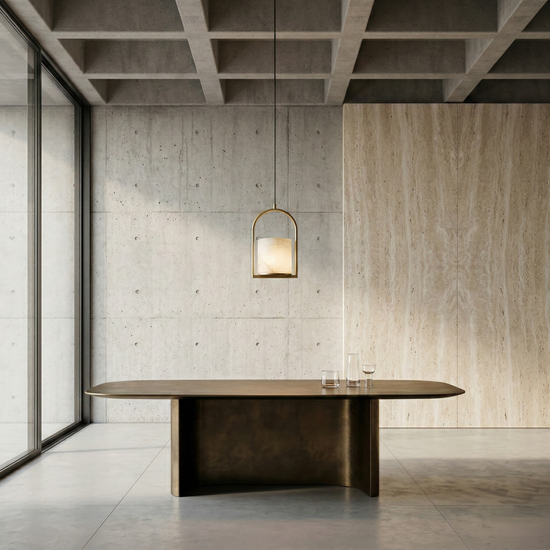 Halorin 1 Light Framed Alabaster Pendant Light - Brushed Brass