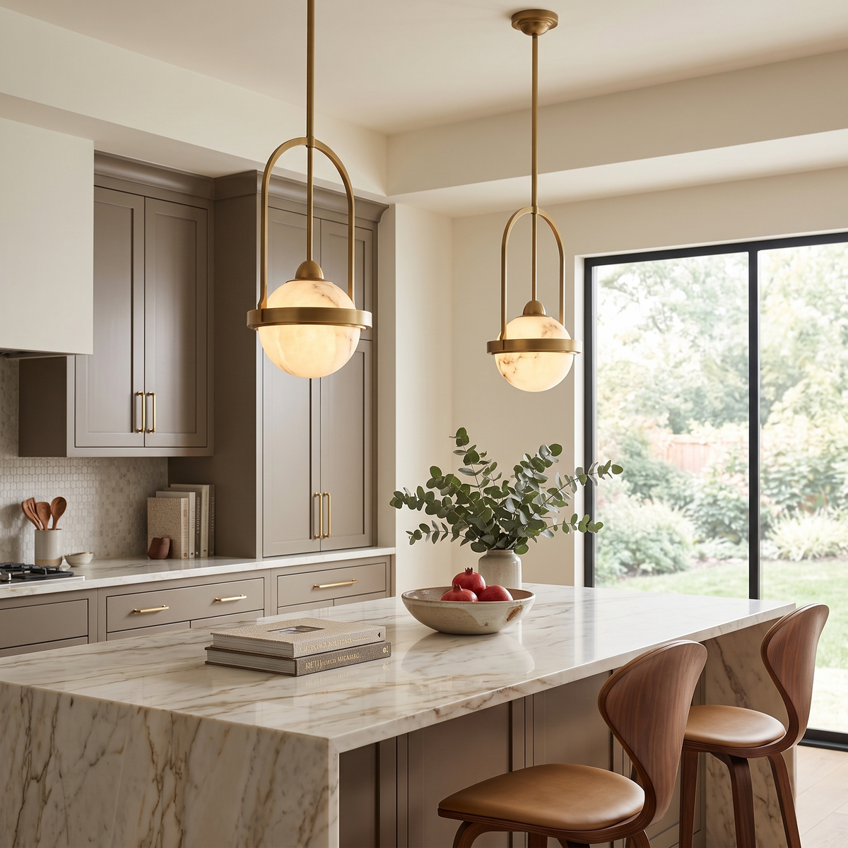 Calnis Alabaster Single Pendant Light - Brushed Brass