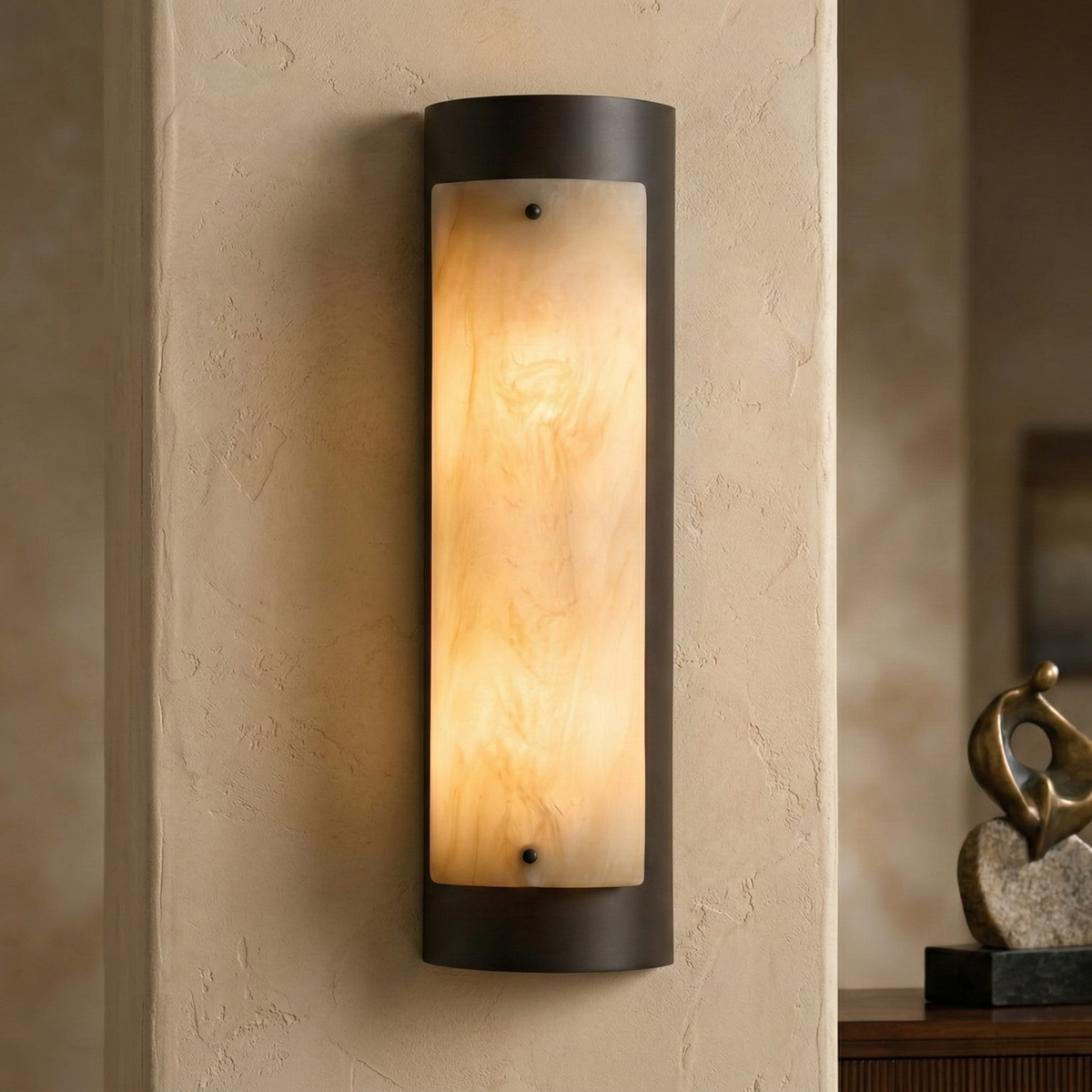 Elantra LED Large Vertical Alabaster Wall Light - Black