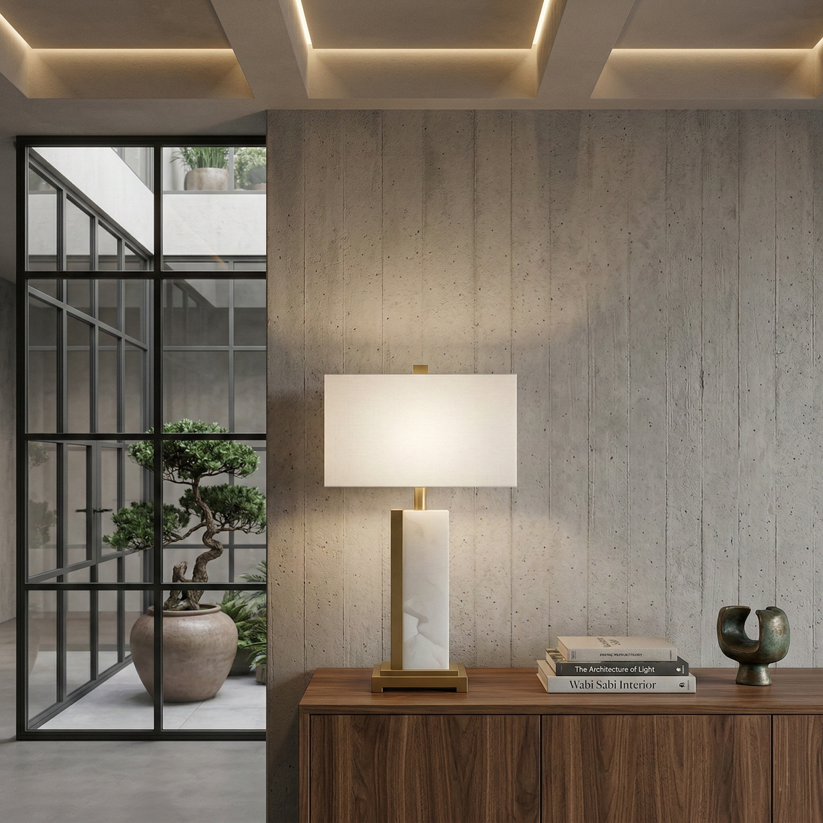 Silvarin Alabaster Table Lamp - Brushed Brass & White