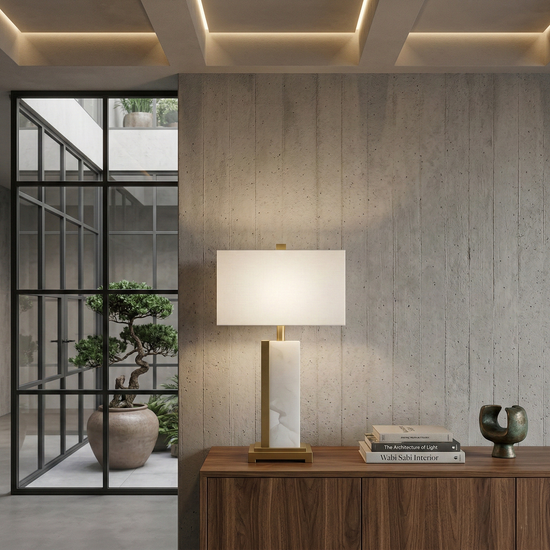 Silvarin Alabaster Table Lamp - Brushed Brass & White