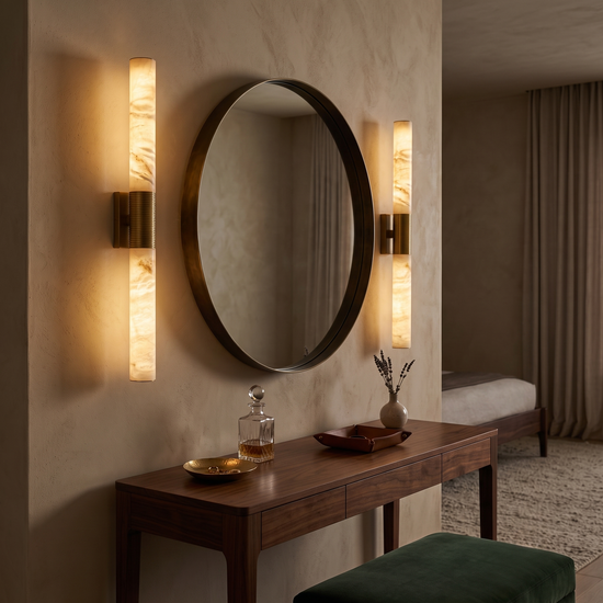 Eryon LED Small Alabaster Wall Light - Brushed Brass