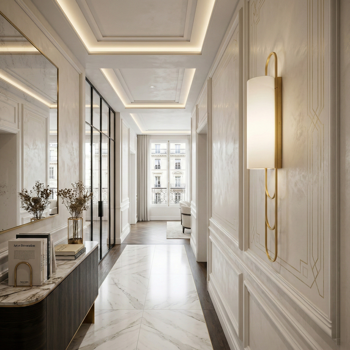Catenis 2 Light Large Loop Frame Alabaster Wall Light - Brushed Brass
