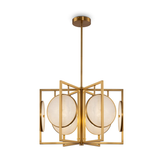 Marmo 6 Light Chandelier - Gold with Alabaster Panels