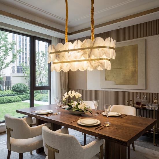 Petraia Linear Alabaster Chandelier - Brushed Brass