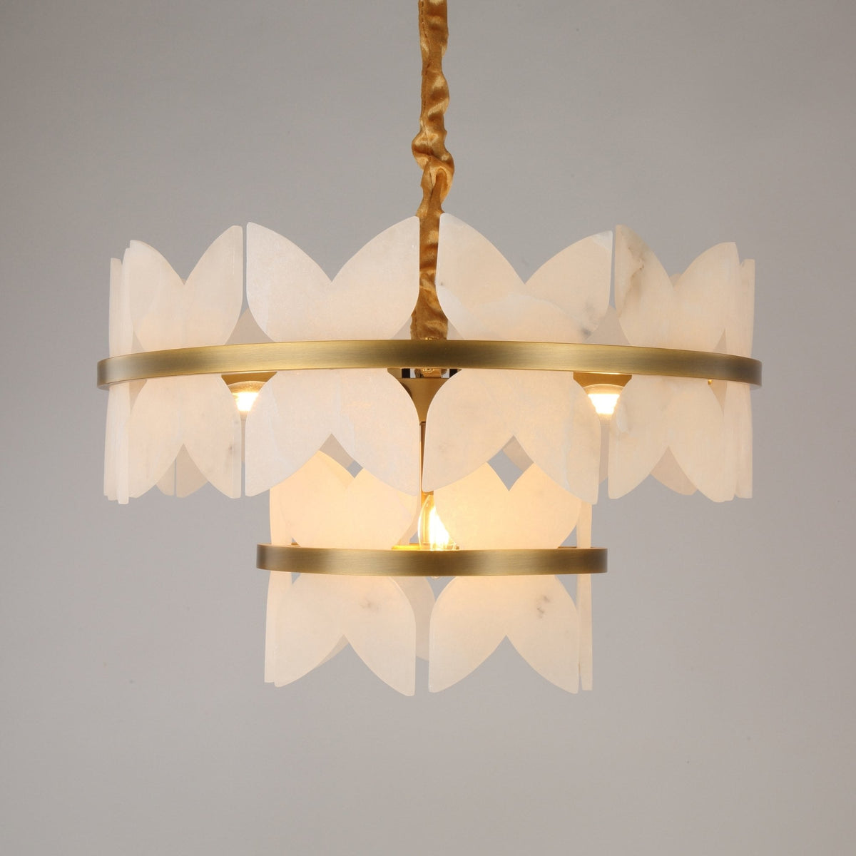 Petraia 2 Tier Floral Alabaster Chandelier - Brushed Brass