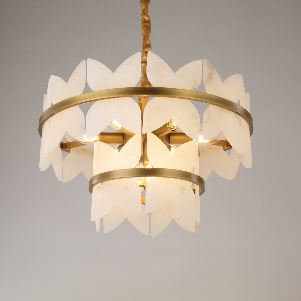 Petraia 2 Tier Floral Alabaster Chandelier - Brushed Brass