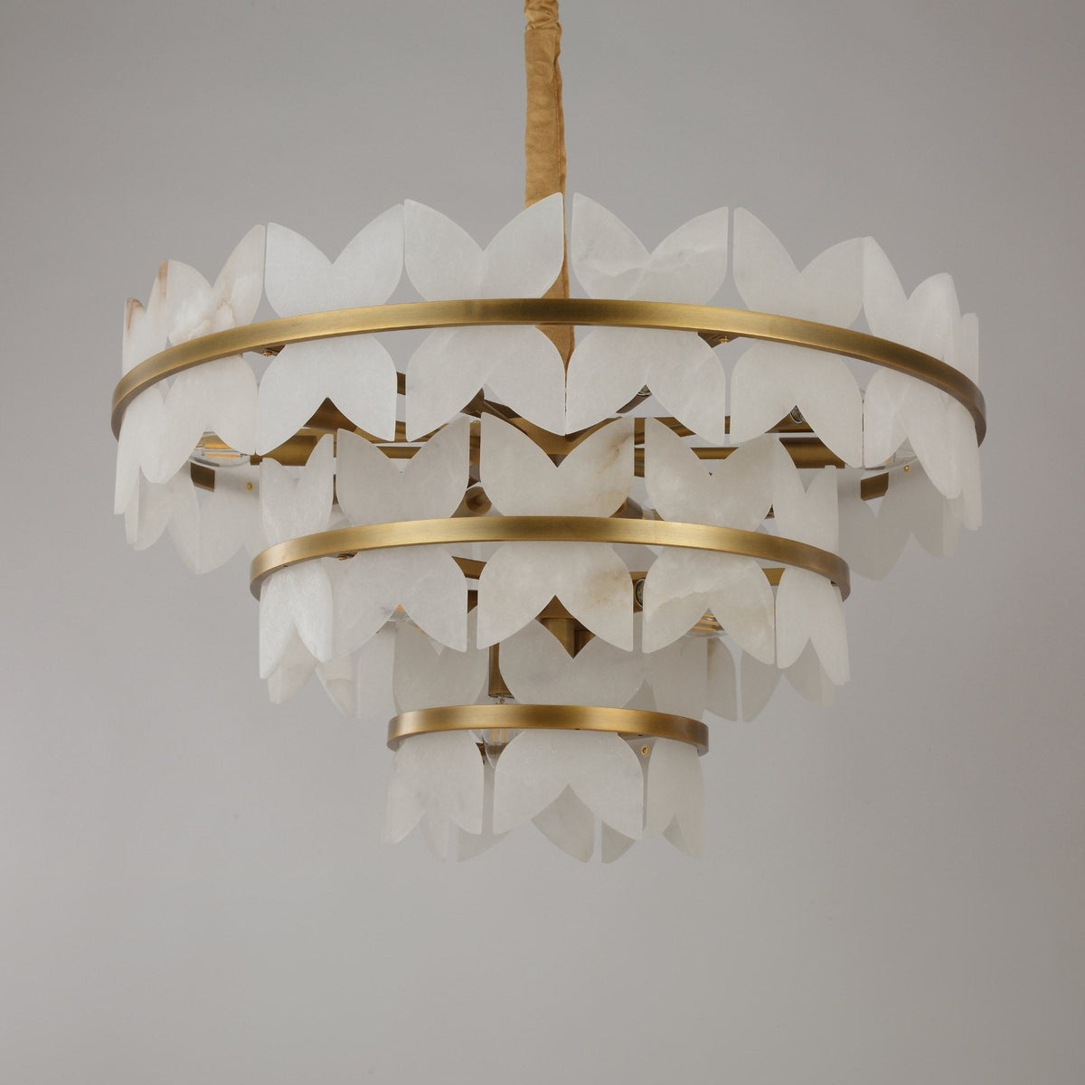 Petraia 3 Tier Floral Alabaster Chandelier - Brushed Brass