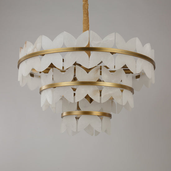 Petraia 3 Tier Floral Alabaster Chandelier - Brushed Brass