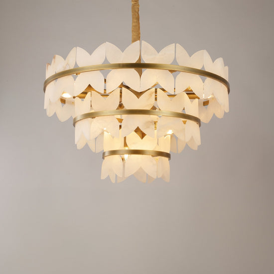 Petraia 3 Tier Floral Alabaster Chandelier - Brushed Brass