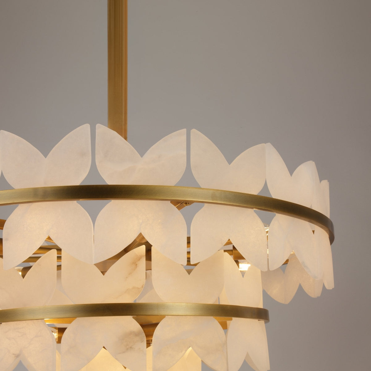 Petraia 3 Tier Floral Alabaster Chandelier - Brushed Brass
