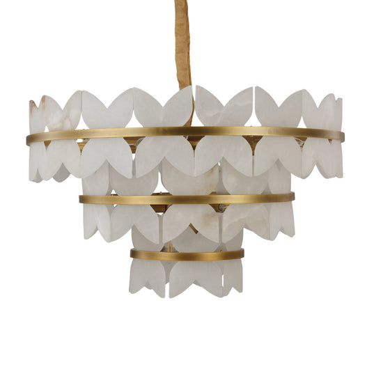 Petraia 3 Tier Floral Alabaster Chandelier - Brushed Brass