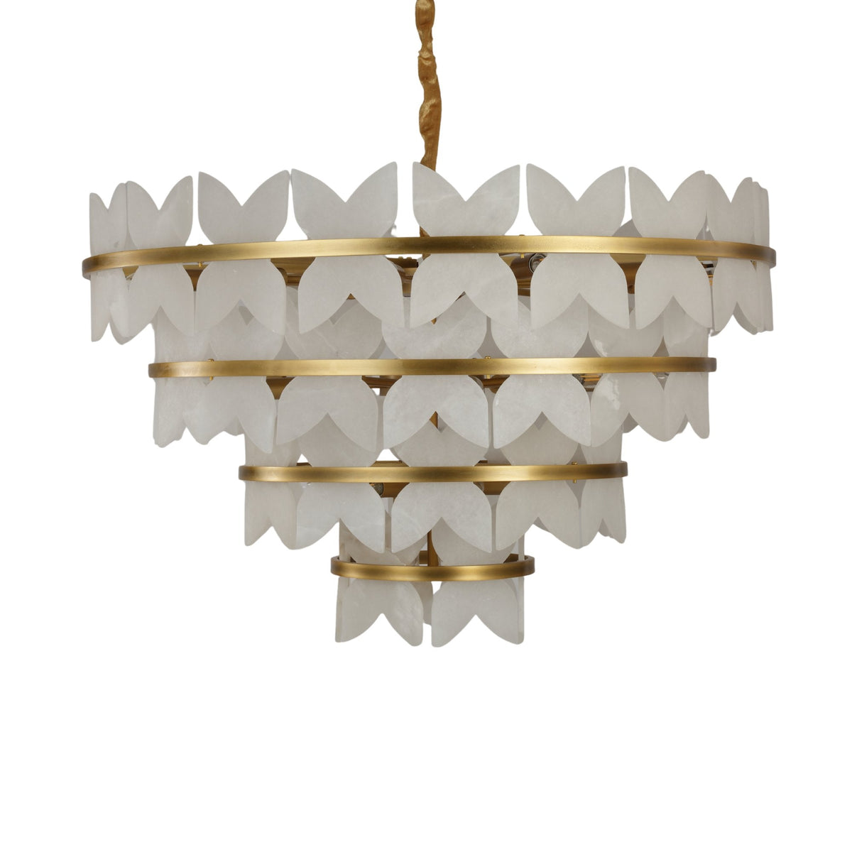 Petraia 4 Tier Floral Alabaster Chandelier - Brushed Brass