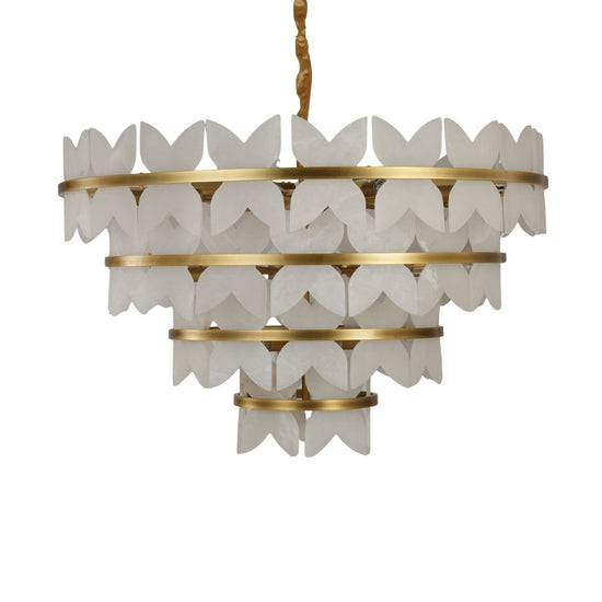 Petraia 4 Tier Floral Alabaster Chandelier - Brushed Brass