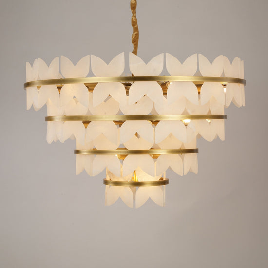 Petraia 4 Tier Floral Alabaster Chandelier - Brushed Brass