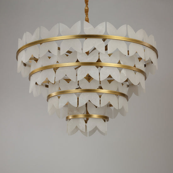 Petraia 4 Tier Floral Alabaster Chandelier - Brushed Brass
