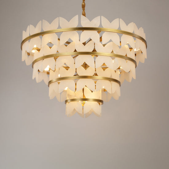 Petraia 4 Tier Floral Alabaster Chandelier - Brushed Brass