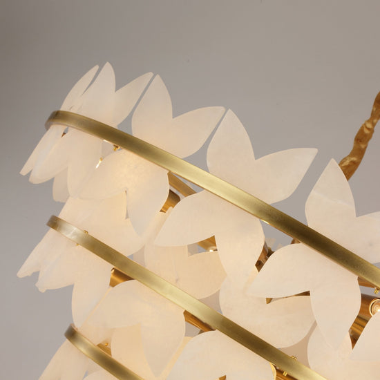 Petraia 4 Tier Floral Alabaster Chandelier - Brushed Brass