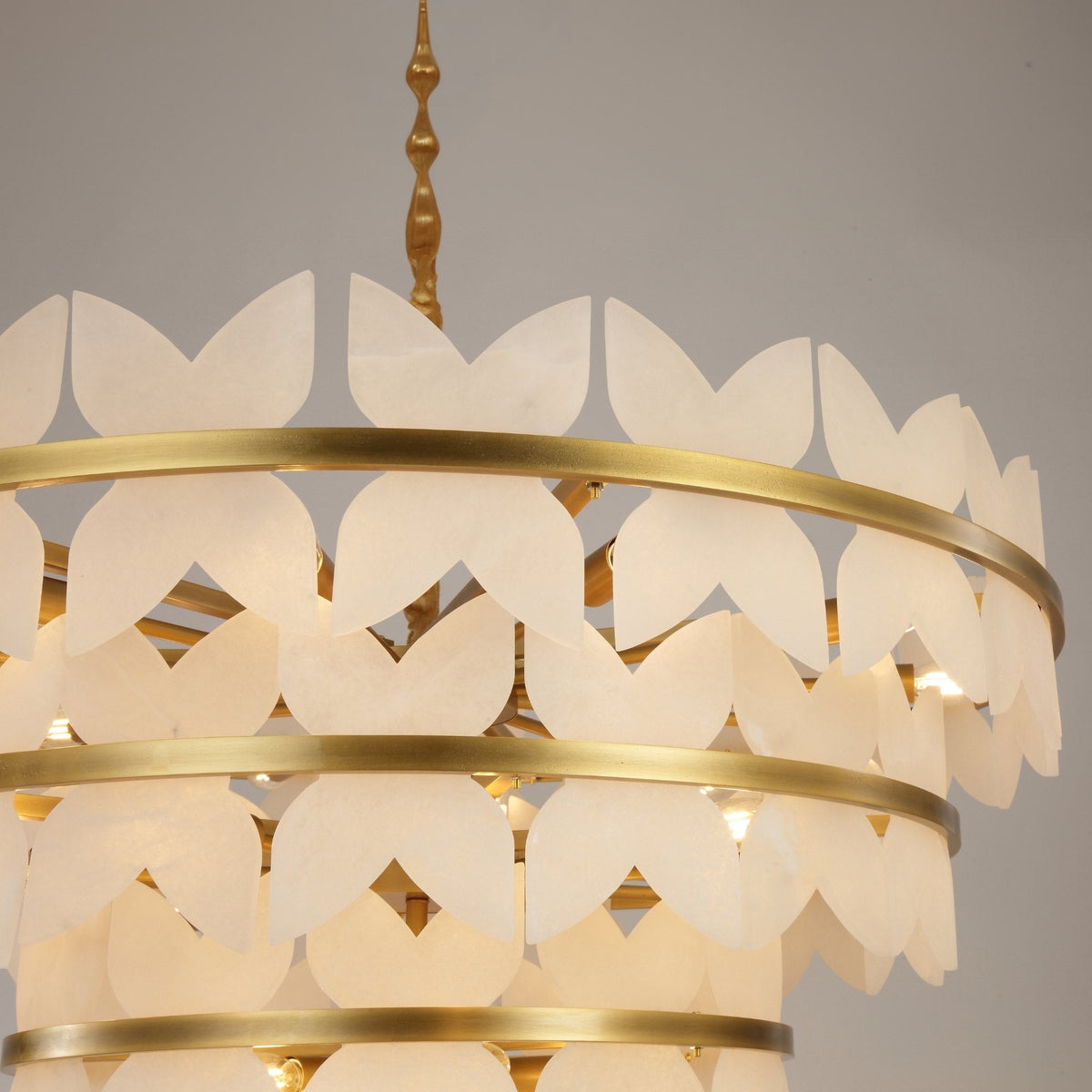 Petraia 4 Tier Floral Alabaster Chandelier - Brushed Brass