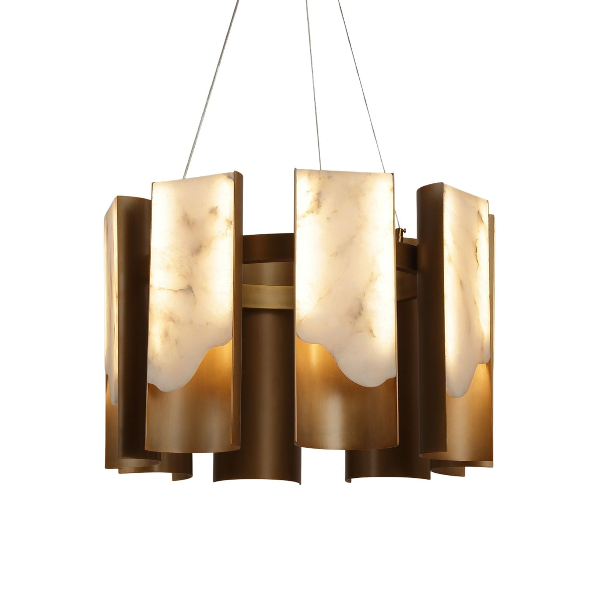 Caelith 8 Light Alabaster Panel Chandelier 600mm - Brushed Brass
