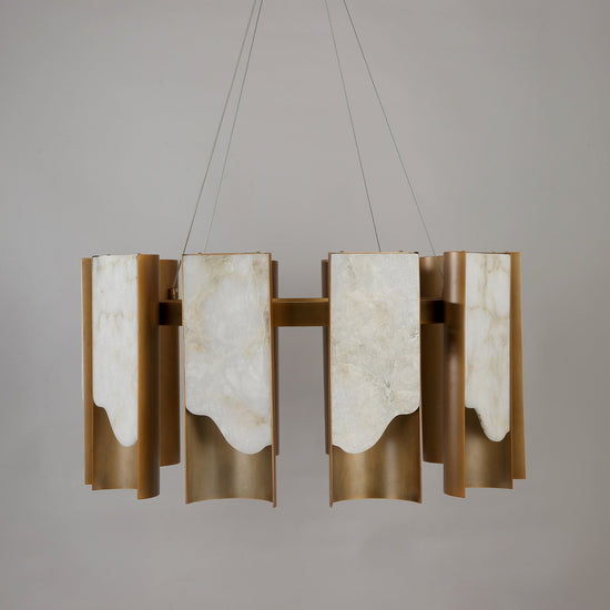 Caelith 10 Light Large Panel Alabaster Chandelier - Brushed Brass