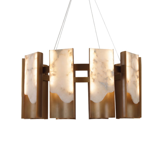 Caelith 10 Light Large Panel Alabaster Chandelier - Brushed Brass