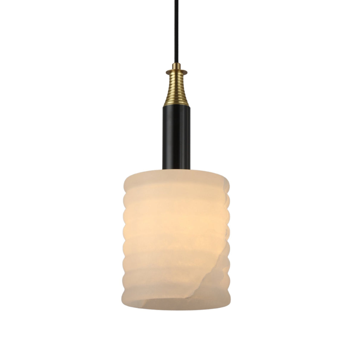 Bellaro Textured Alabaster Column Pendant Light - Soft White & Brass