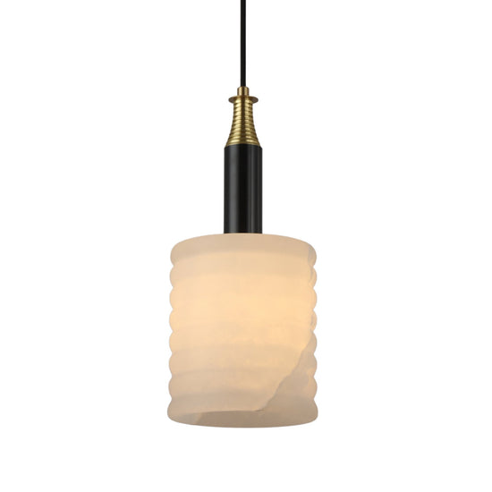 Bellaro Textured Alabaster Column Pendant Light - Soft White & Brass