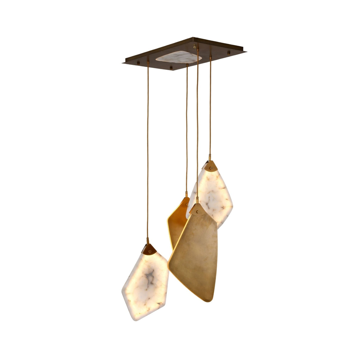 Caelis 4 Light LED Alabaster Cluster Chandelier - Brushed Brass