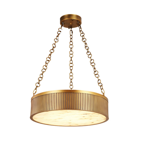 Heliora LED Chain-Suspended Disc Alabaster Chandelier - Brushed Brass