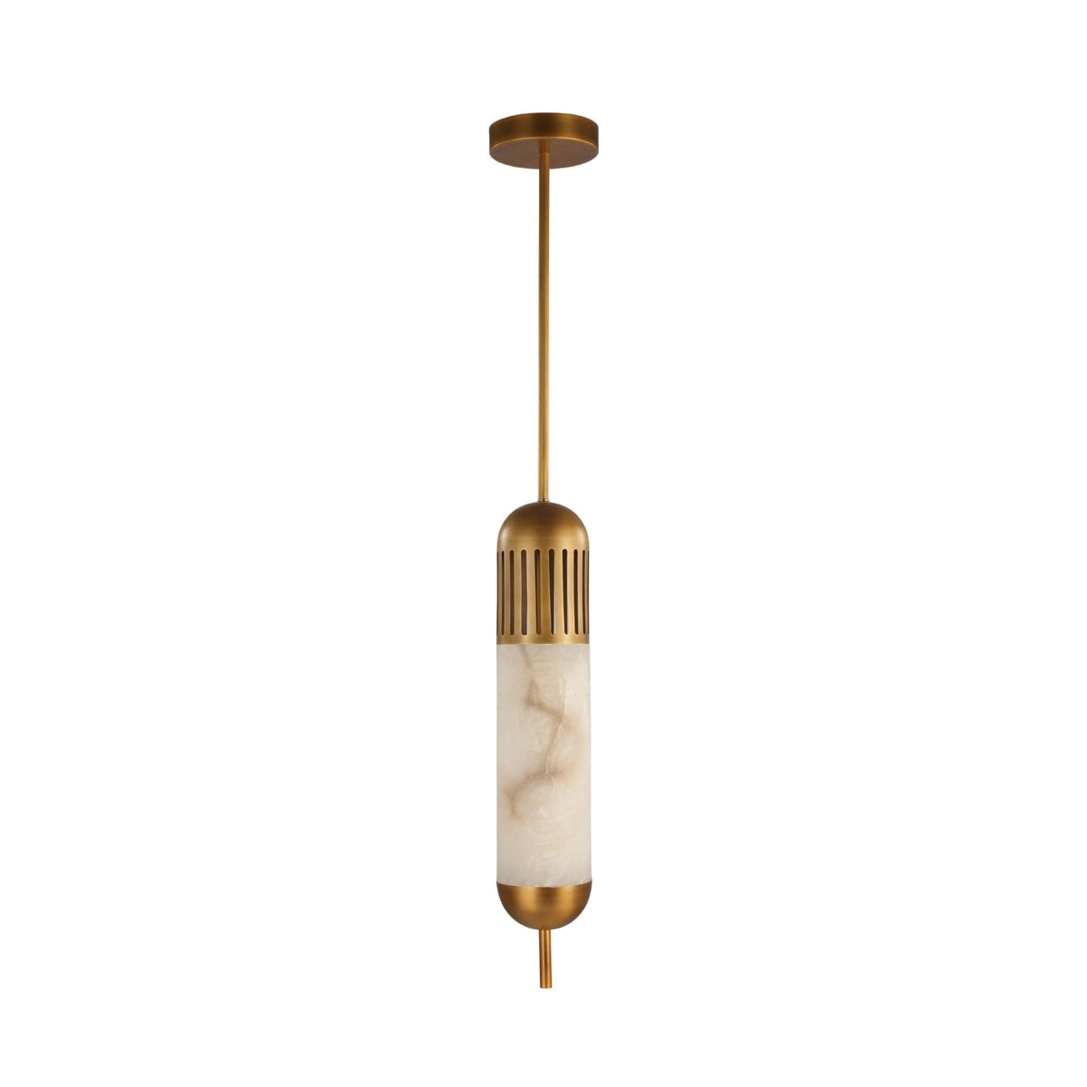 Zerith LED Alabaster Tube Pendant Light - Brushed Brass