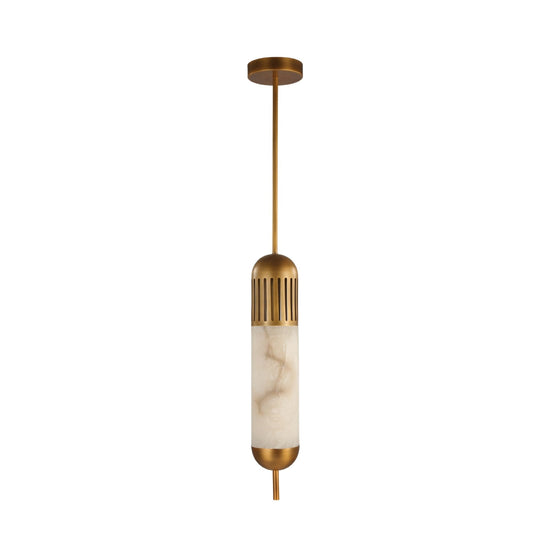 Zerith LED Alabaster Tube Pendant Light - Brushed Brass
