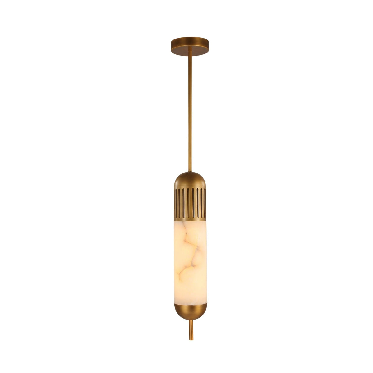 Zerith LED Alabaster Tube Pendant Light - Brushed Brass