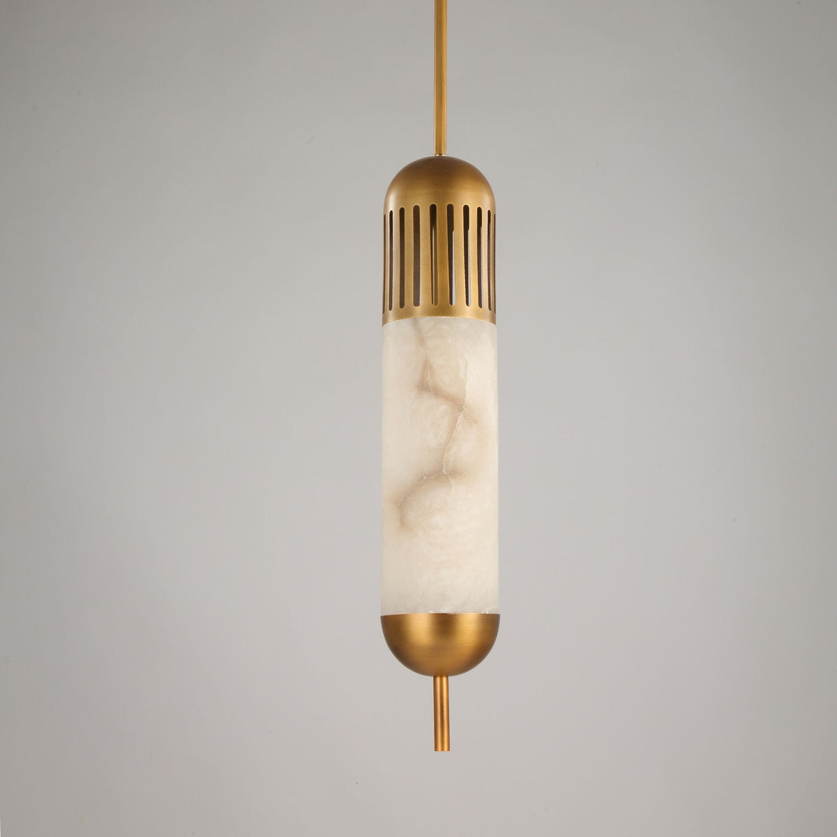 Zerith LED Alabaster Tube Pendant Light - Brushed Brass