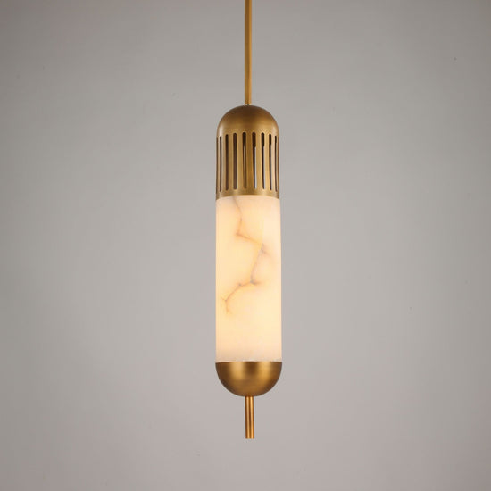 Zerith LED Alabaster Tube Pendant Light - Brushed Brass