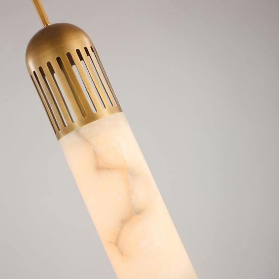Zerith LED Alabaster Tube Pendant Light - Brushed Brass