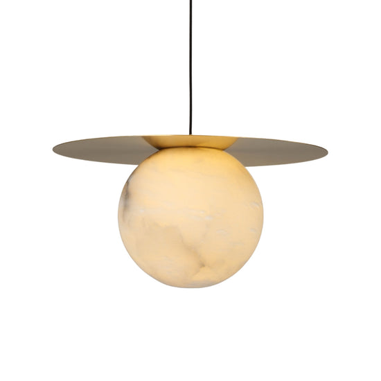 Marenzo Small Orb Alabaster Pendant Light - Brushed Brass
