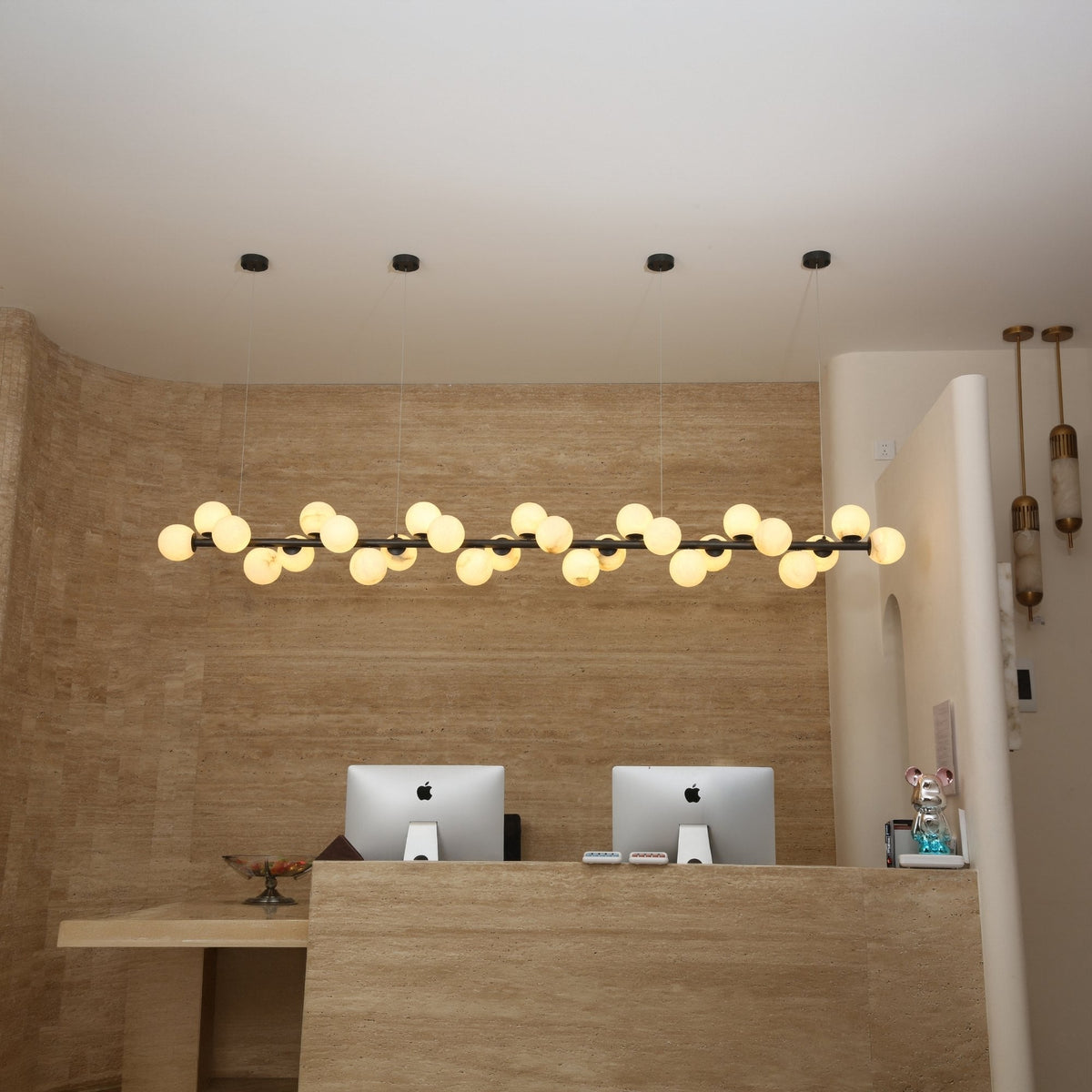 Axis 27 Light Alabaster Linear Chandelier - Matte Black