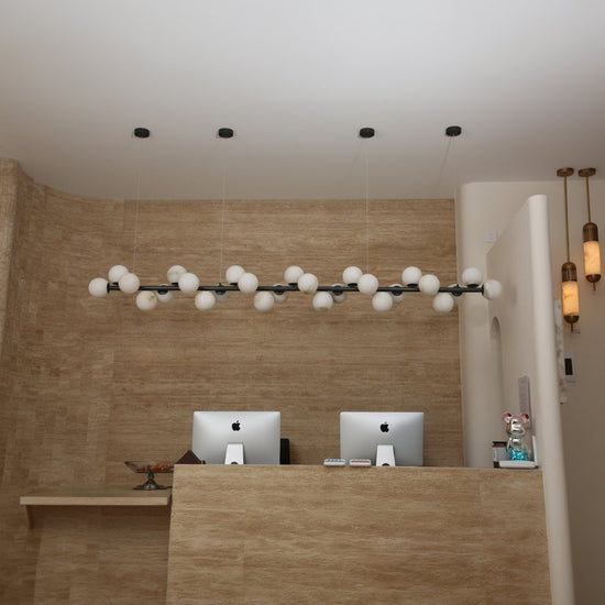 Axis 27 Light Alabaster Linear Chandelier - Matte Black