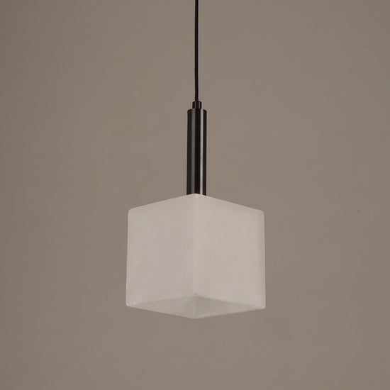 Draxen Alabaster Drum Pendant Light - Matte Black & Brass