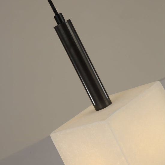 Draxen Alabaster Drum Pendant Light - Matte Black & Brass