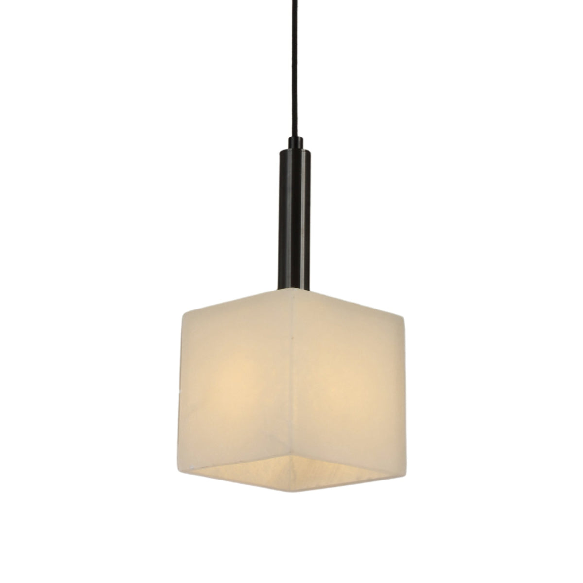 Draxen Alabaster Drum Pendant Light - Matte Black & Brass