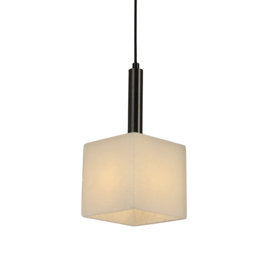 Draxen Alabaster Drum Pendant Light - Matte Black & Brass