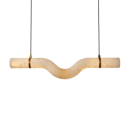 Zareon LED Large Curved Alabaster Chandelier - Brushed Brass & Soft White