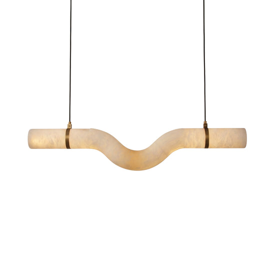 Zareon LED Medium Curved Alabaster Chandelier - Brushed Brass & Soft White