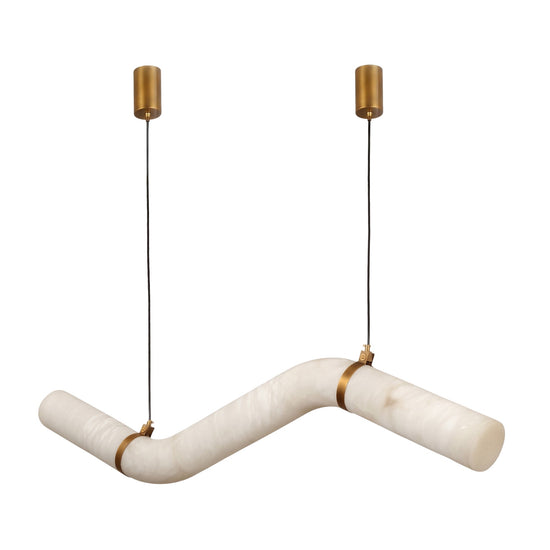 Zareon LED Large Stepped Alabaster Chandelier - Brushed Brass & Soft White